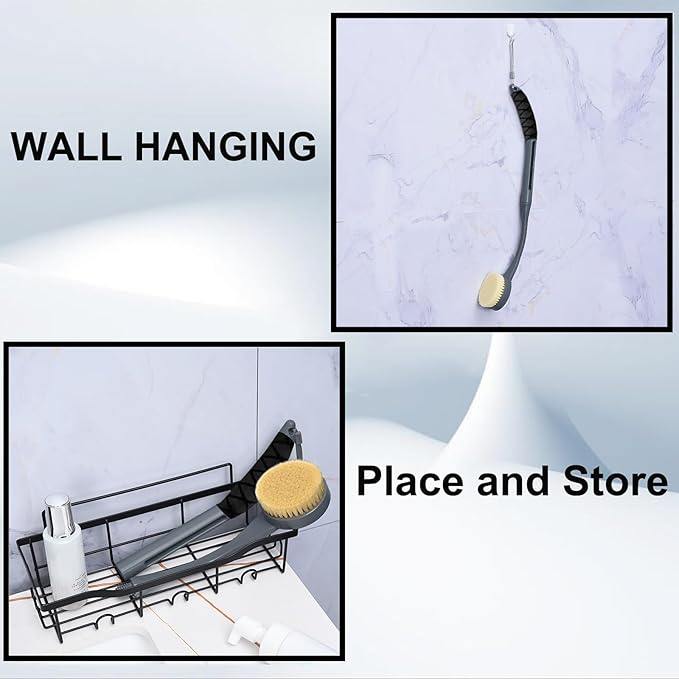 Back Scrubber for Shower,20.5" Long Handle Shower Brush for Body for Deep Clean,Back Brush for Shower for Men Women(Grey)