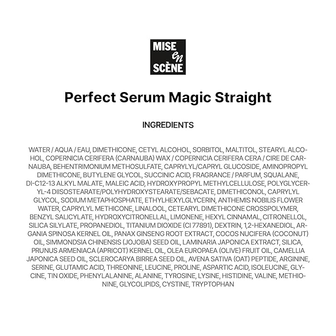 Mise En Scene Perfect Magic Straigt Serum Treatment | Anti-Frizz Cream for flyaway taming | Anti Humidity Hair Conditioner | Hydrating, Add Shine, Breakage Control | 7.77 Fl Oz