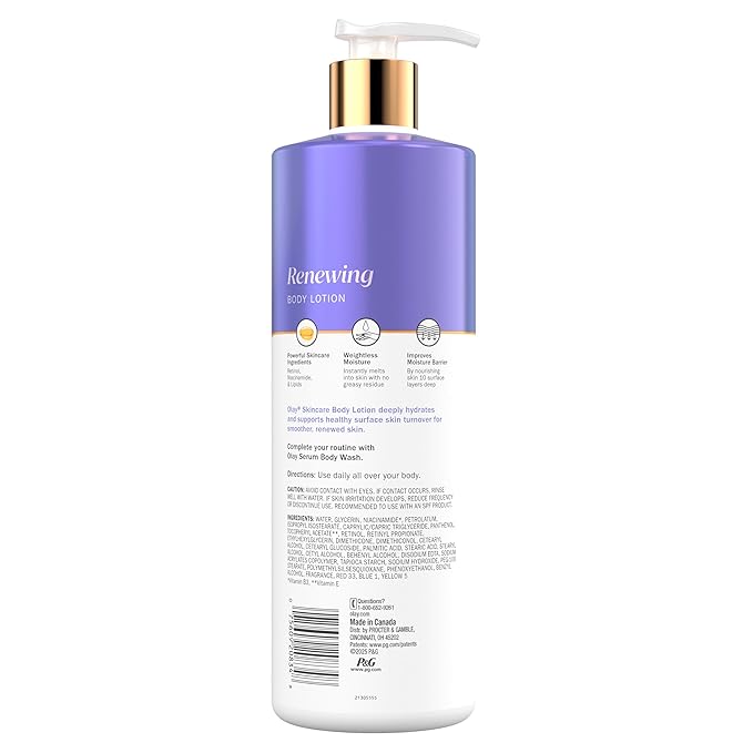 Olay Body Lotion for Women, Smoothing with Retinol Serum, Visibly Smoother Skin, 24hr Moisture & Hydration, Fast Absorbing Formula, Vitamin B3 Complex, For All Skin Types, 17 fl oz