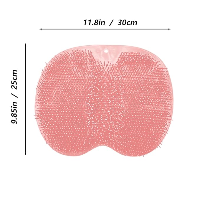Shower Foot and Back Scrubber Mat,Wall Mounted Shower Foot Scrubber with Suction Cups,Exfoliating Silicone Massage Cleaner Mat(Pink)