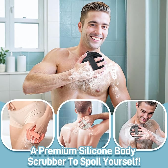 Foot Brush/Foot File/Silicone Body Scrubber Set(3PCS), 3-in-1 Foot Scrubber with Long Handle, 10.2’’-27.5’’Adjustable Foot Scrub Brush with Foot File and Silicone Loofah, Gift-Box(White Set)