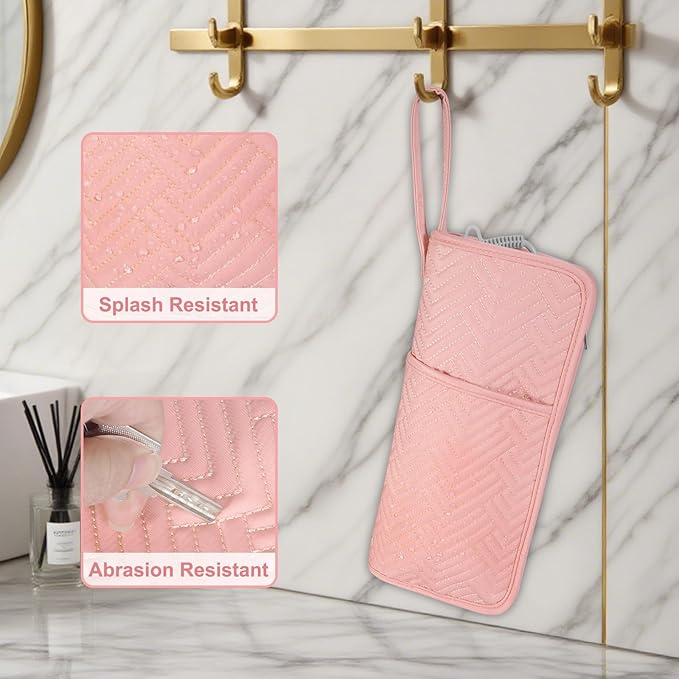 SITHON Hot Iron Holder & Mat, Heat Resistant Hair Tools Travel Bag Portable Hot Tools Organizer Cover Pouch for Curling Irons, Flat Irons, Hair Straightener and Styling Tools (Bag Only) (Pink)