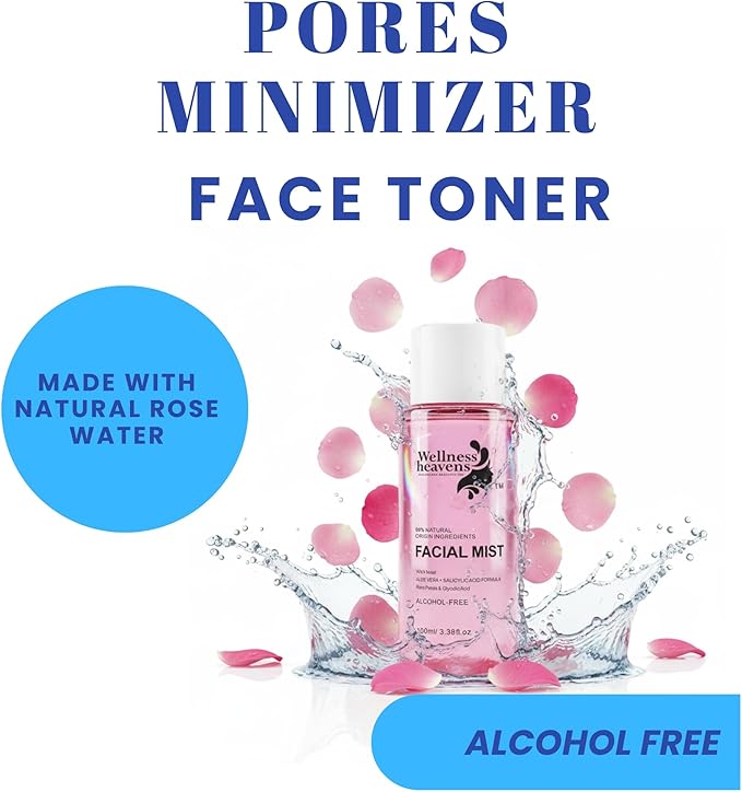 Hydrating Toner for Face, Refreshing Face Mist | Rose Water Toner with Witch Hazel Salicylic, & Glycolic Acid | A Zero Pore Cleanser, Helps Fade Dark Spots & Minimize Pores, Alcohol-Free, 100 ml