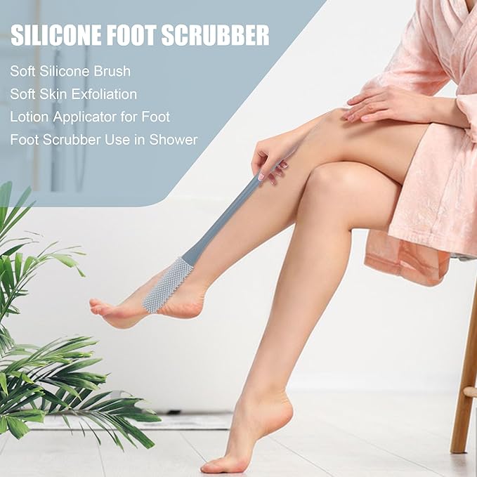 OWIIZI Toe Cleaning Brush 15.7" Foot Scrubber in Shower with Long Handle Silicone Gap Brush Between Toes Cleaner Soft Feet Care Scrub for Seniors,Elderly, Men and Women- 2Pack