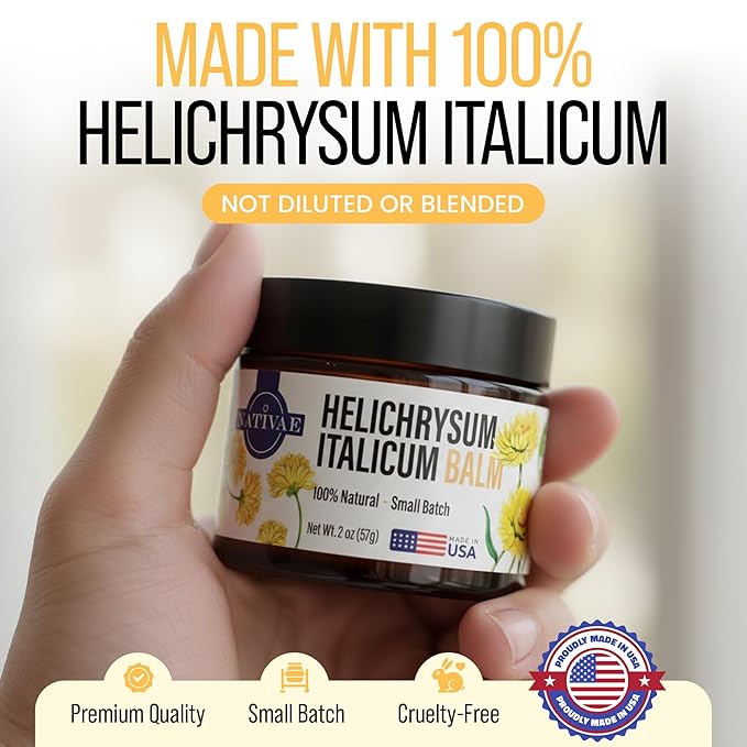Helichrysum Balm – Helichrysum Italicum Essential Oil Skin Cream for Bruises, Veins, Burns & Redness – Soothing Healing Moisturizer for Face & Body