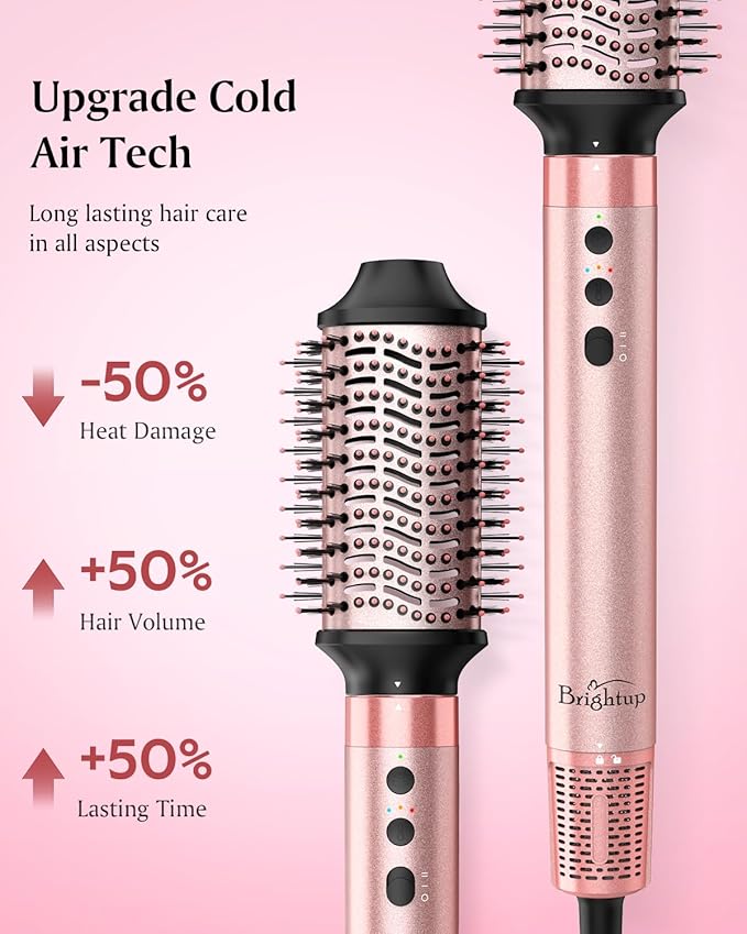 Brightup Dual Voltage Air Wrap Hair Styler - 5 in 1 High Speed Hot Air Styler 1400W Blow Dryer Brush, Negative Ions, Cool Shot Button, Curler, Volumizer, Straighter, No Heat Damage, with Travel Bag