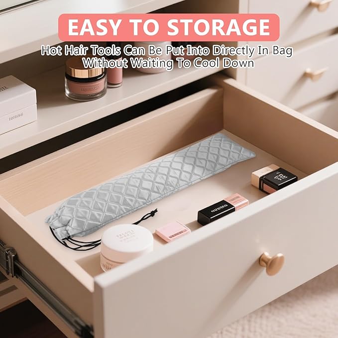 AMIJEAL Heat Resistant Hair Tools Organizer Bag Portable Travel Drawstring Storage Cover Pouch for Hair Straightening Irons, Curling Irons, Flat Irons and Hot Styling Tools(16" x 4.3")