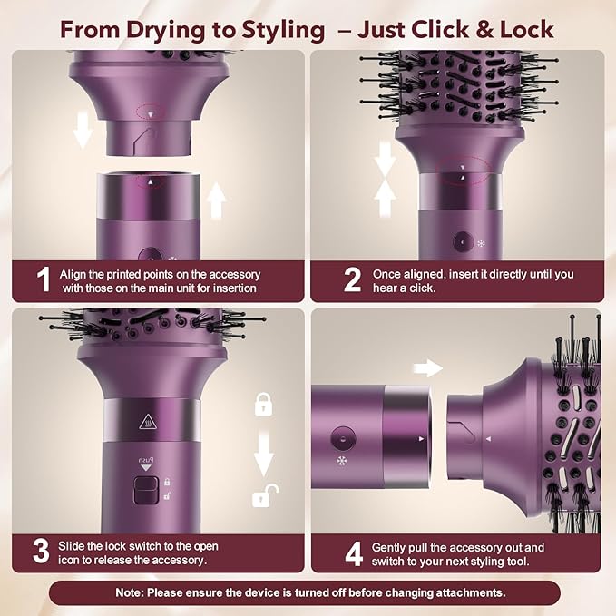 StyleVibe 6-in-1 Air Styler, Hair Dryer & Blow Dryer Brush with Auto Wrap Curl L/R, Fast Drying, Smooth Blowouts, Root-Lift Volume, No Heat Damage Frizz-Free Thermal Brush with Travel Bag