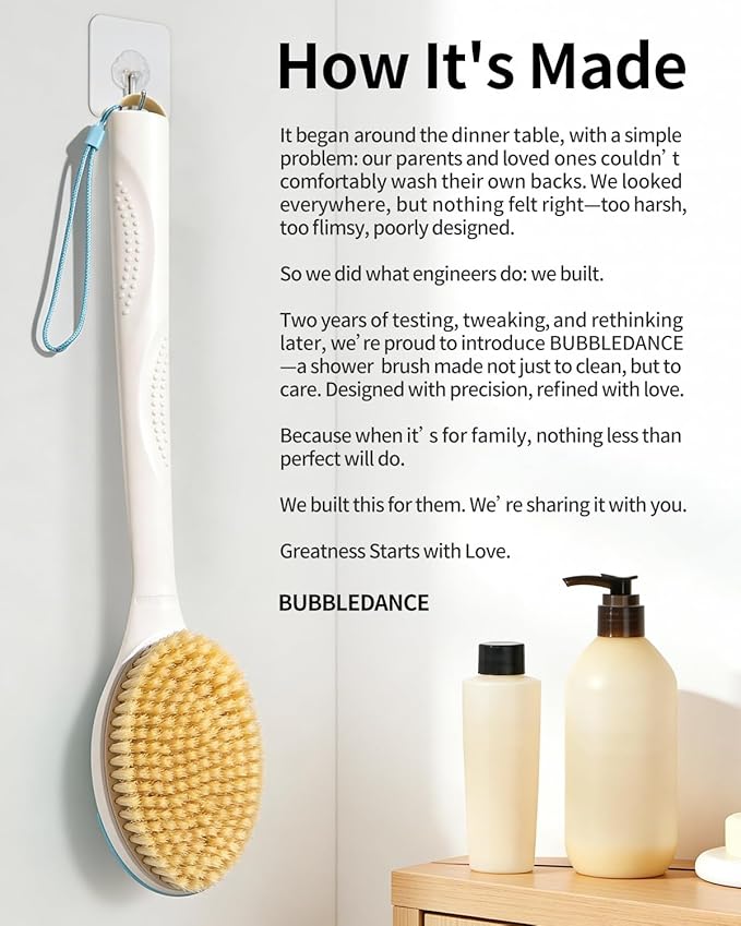 BUBBLEDANCE® Back Scrubber for Shower, Shower Brush with Extendable Long Handle (17.5-31.9 Inch), Anti-Slip Body Exfoliator for Bath, Dry Brush and Massage