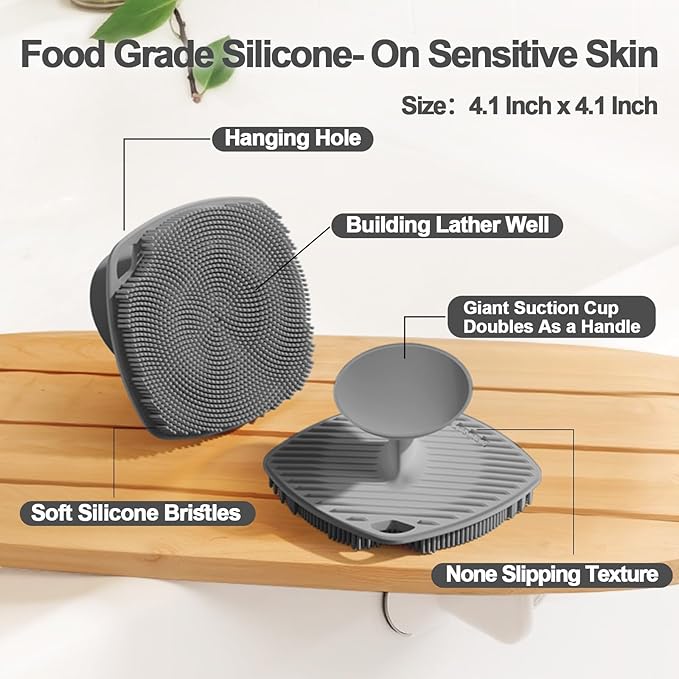 Silicone Body Scrubber, Gentle Texture Exfoliating Body Scrubber for Men and Women On Sensitive Skin, Soft Scrubber Produces Rich Form and Builds Up Lather, Getting a Deep Skin Clean (Gray)