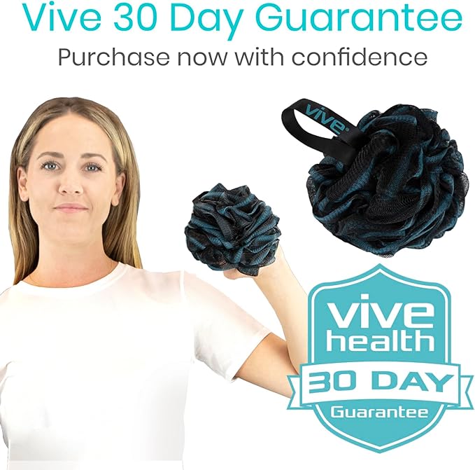 Vive Loofah Sponge Replacement (4 Pk) Shower & Bath Pouf Scrubber for Back & Body Exfoliation, Works with Vive Interchangeable Loofa Handle Long Brush (Replacement Sponge Black and Blue (4 Pack), 4)