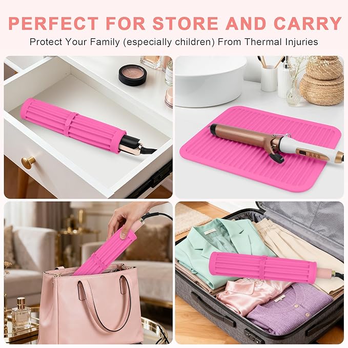 AMIJEAL Oversize Silicone Heat Resistant Mat for Hair Tools, Curling Iron Flat Iron Hair Straightener Holder Mat, Portable Hot Tools Cover Pad for Travel Vanity Salon(14.2" x 11.0")