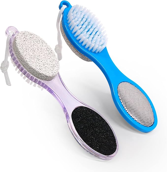 Pumice Stone Brush for Feet - 2 Pack Foot Brush Scrubber 4 in 1 Foot File Pedicure Paddle Kit for Foot Care (Lilac and Blue)