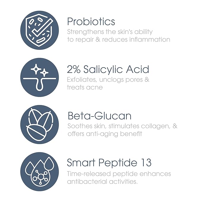 Glowbiotics Probiotic Clarifying Cleanser 5 oz – Gentle Foaming Face Wash with 2% Salicylic Acid & Peptides | Probiotic BHA Cleanser for Oily & Acne-Prone Skin