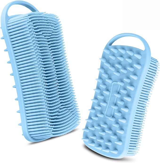 2PCS Silicone Body Scrubber, Loofah for Women, Gentle Exfoliating Shower Cleaner Bath Brush, Rubber Body Wash Deep Cleaning & Exfoliator & Massage, Travel-Friendly for Bathroom