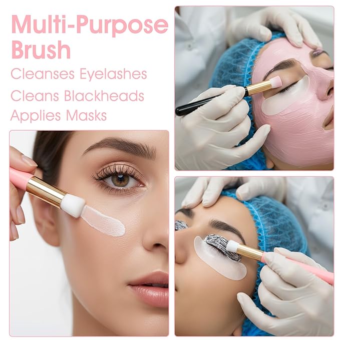 100 Pcs Lash Shampoo Brushes with Container, Eyelash Extension Cleansing Brush Nose Pore Cleaning Tool Peel off Blackhead Removing Tool Cosmetic Lash Cleanser Facial Cleansing (Black & Pink)