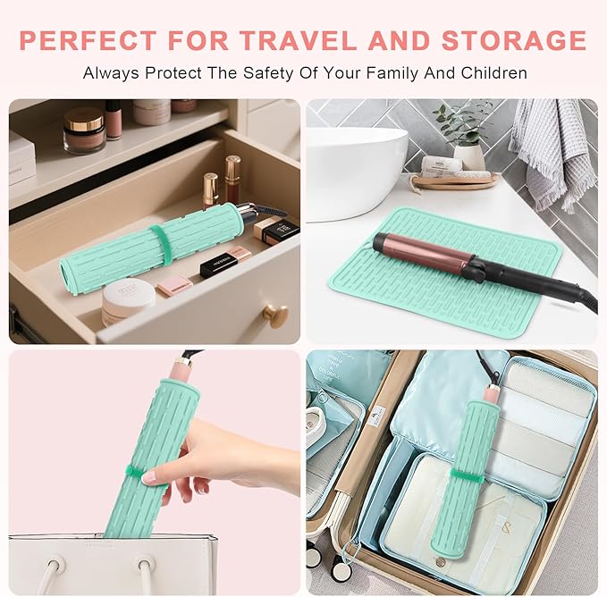 Oversize Silicone Heat Resistant Mat for Curling Irons, Flat Irons, Hair Straighteners and Hot Hair Styling Tools, Portable Hot Tools Cover Pad for Travel Vanity Salon(14.2" x 11.0")
