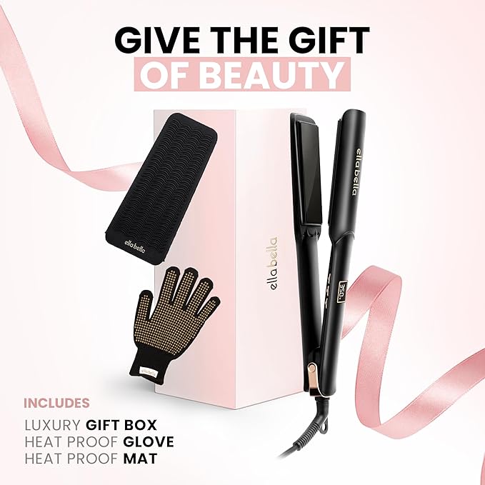 ELLA BELLA® Ceramic Flat Iron Hair Straightener • Professional Straightening Iron • Digital Display to Accurately Control Temperature • As Featured in Good Housekeeping