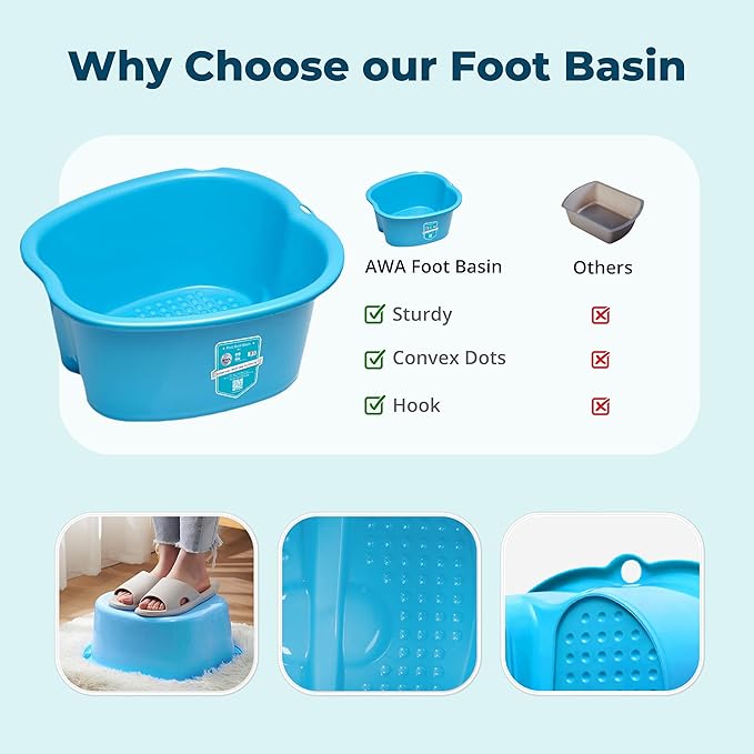 AWA Extra Large Pool Foot Bath, Sturdy Feet Soaking Tub and Pedicure Bowl, Foot Spa Kit for Women and Men (Blue Foot Tub)