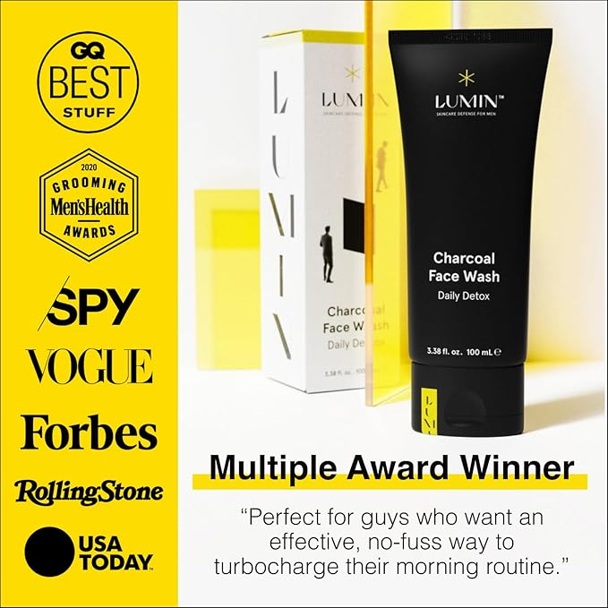 Lumin Charcoal Face Wash for Men – Daily Detox Cleanser, Hydrating Face Wash, Gently Removes Dirt & Oil, Unclogs Pores, Exfoliates, Refreshing Skincare for All Skin Types, 3.4oz