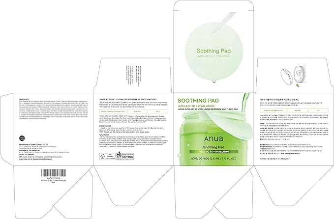 Anua Azelaic 10 Hyaluron Redness Soothing Pad, Troubled & Spot Care with Korean toner pads, Quick & Easy Stretchable Facial Mask with Azelaic acid, Hyaluronic Acid, Korean Skin Care (90 pads)