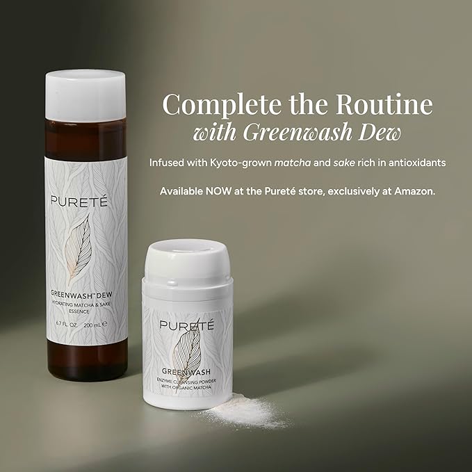 Pureté Greenwash | Powder-to-Lather Exfoliating Cleanser with Ceremonial Matcha | Gentle, No-Tears Foaming Face Wash for Smooth, Clarified Skin | Buttery-Soft, Non-Abrasive | Made in Japan | 1.4 oz