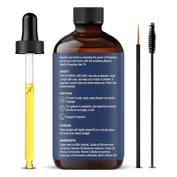 Botanic Hearth 100% Pure Rosemary Oil For Hair Growth | Infused With Biotin, Jojoba & Castor Oil | Hair Oil Repairs Dry Damaged Hair, Strengthening, Healthier - Hair Tonic, 2.0 fl oz