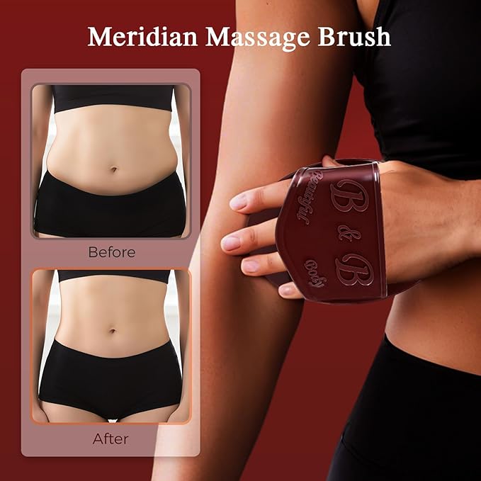 2 PCS Meridian Brush Massage Body Brush, 2025 Upgraded Meridian Massage Brushes with 10 ML Essential Oil, Full Body Relaxation Cellulite Massager Brushes for Belly, Arms, Legs, Back (Brown)