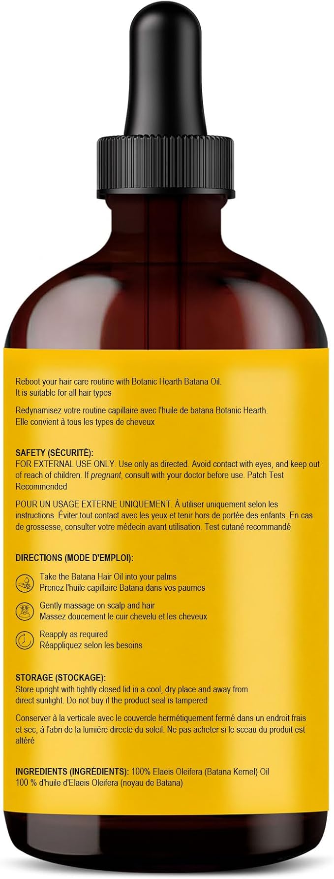 Botanic Hearth 100% Pure Batana Oil For Hair Growth | Infused with Batana & Kemel | Hair Oil Repairs Dry Damaged Hair, Strengthening, Healthier - Hair Tonic, 4.0 fl oz