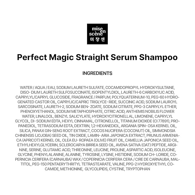 Mise En Scene Perfect Serum Magic Straight Shampoo | Anti-Frizz, Heat Protectant, Hair Straightener Effect, Korean Shampoo for Frizz Control, Shine and Smoothing 17.92 Fl Oz