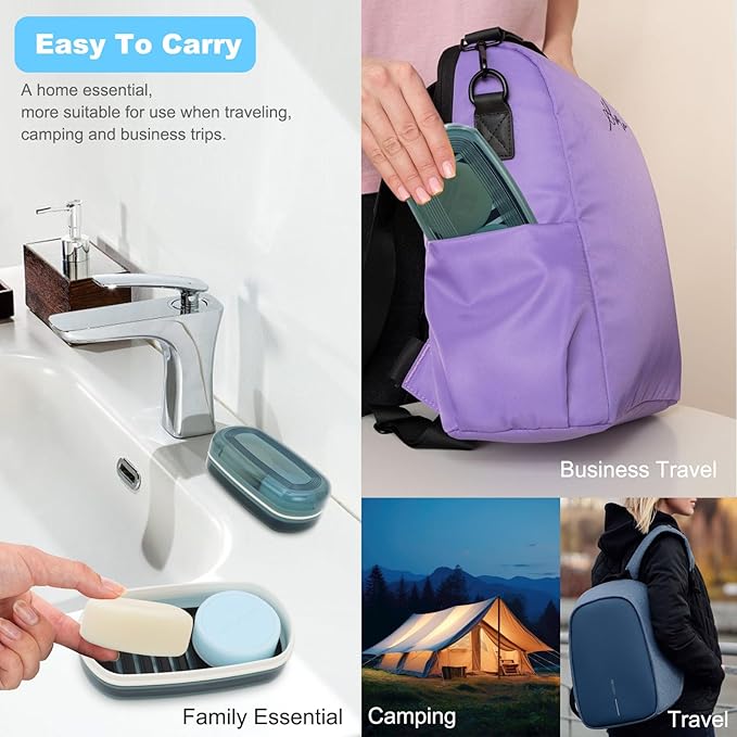 Solid Shampoo Bar Holder, Large Bar Soap Holder, Travel Soap Container, Soap Box with Draining Layer, Soap Case for Bathroom, Traveling, Gym, Camping (Blue Style-1-Large)