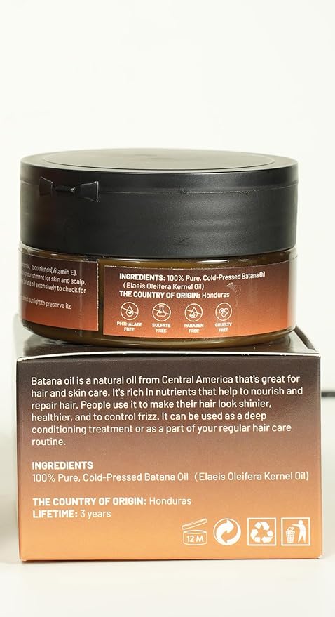 Batana Oil for Hair Growth, Sebi 100% Pure Organic Natural Ingredients from Honduras Reduces Hair Loss, Enhances Thickness, Moisturizes Scalp, Restores Dry Damaged Hair (100 ml)