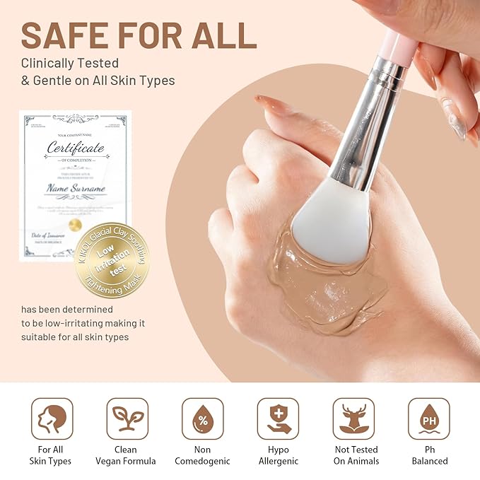 Deep Cleansing Red Clay Mask for Face with Glacial, Soothing Tightening Mud Mask to Balance Oil and Moisture, Minimize Blackheads, Soothing Care Pore Cleansing Mask with Brush