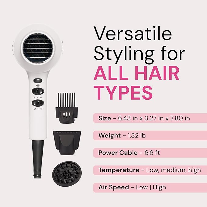 L'ANGE HAIR PowerStyle Ionic Turbo Hair Dryer | 1875W Fast Drying & Precision Styling for Long-Lasting, Frizz-Free Looks | Advanced Ionic Technology Smooths & Shines Hair (White)