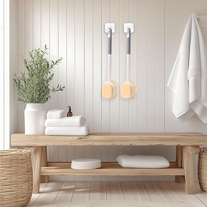 Long Handled Shower Brush for Cleaning Body,Double-Sided Bath Brush for Massage with Bristles and Loofah,Body Brush Exfoliator Mesh Sponge for Women and Men(Gray)