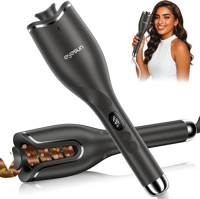 Hair Curling Irons,Automatic Portable Rotating Curling Iron with LCD Display,4Temperature Settings,Timers(12-19s),Auto Shut-Off,Anti-Scald,Anti-Tangle,Lightweight,Fast Heating&Easy Use for Travel