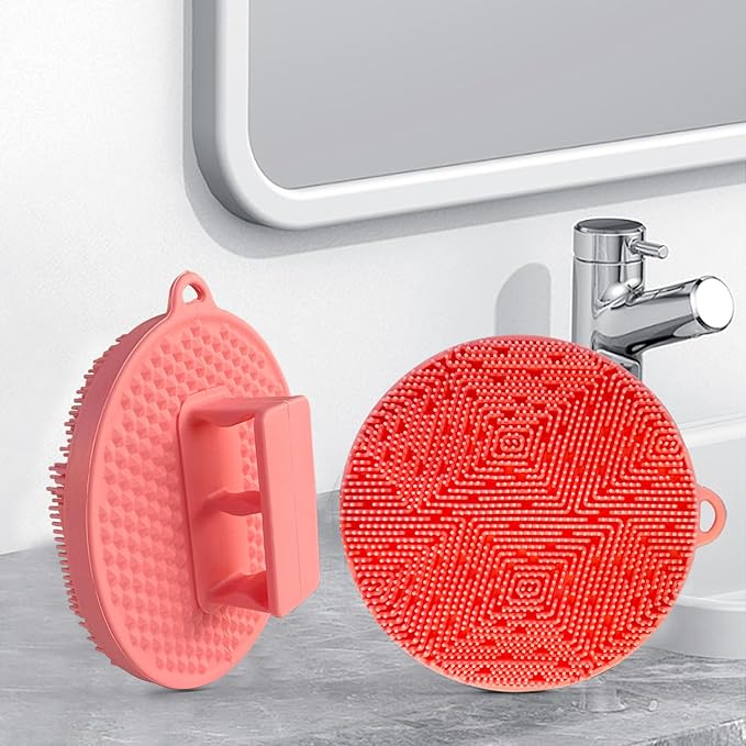 Silicone Body Scrubber-Silicone Shower Brush for Gentle Exfoliating & Lathering with Body Scrub & Wash, Durable & Hygienic, Deep Cleansing Exfoliator for All Skin Types - Shower Essential (1Pack.Pink)