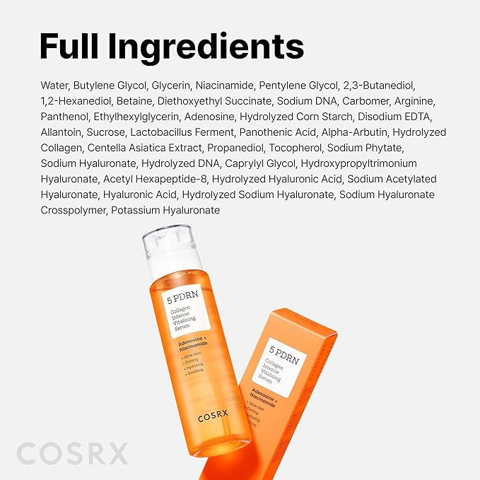 COSRX 5 PDRN Collagen Intense Vitalizing Serum - Korean Serum for Skin Firming & Glowing with Salmon DNA, Centella, Lactobacillus PDRN & Collagen, Korean Skin Care, Stocking Stuffers (3.38 fl.oz.)