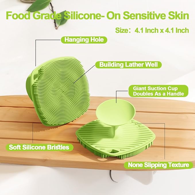 Silicone Body Scrubber, Gentle Texture Exfoliating Body Scrubber for Men and Women On Sensitive Skin, Soft Scrubber Produces Rich Form and Builds Up Lather, Getting a Deep Skin Clean (Green)