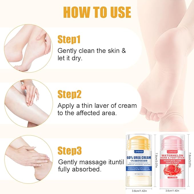 2Pcs Urea Cream 60% for Feet & Dry Cracked Skin, Cracked Heel Repair Stick Maximum Strength Moisturizing Foot & Hand Balm, Repair Creams for Dry Feet, Knee, Elbow and Hand