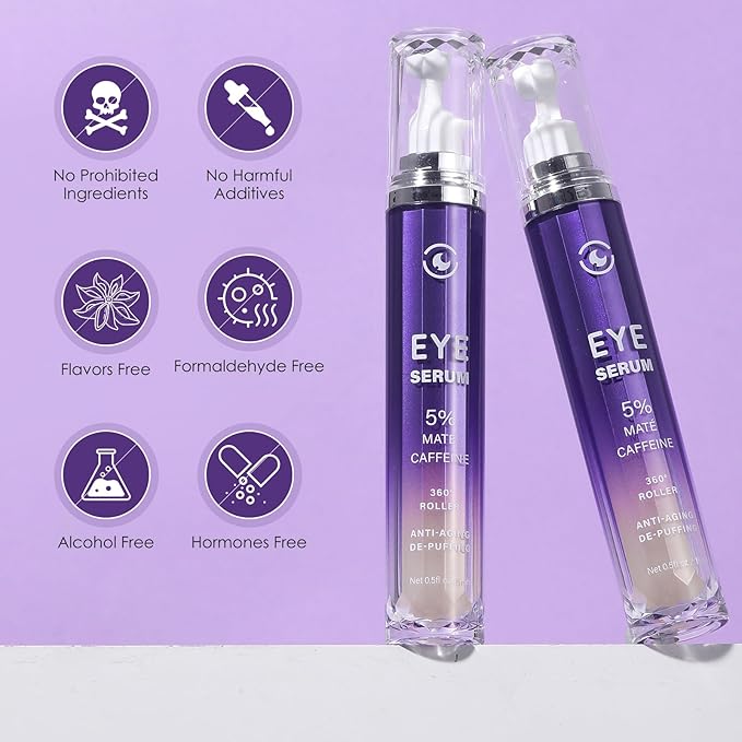 Caffeine Eye Serum for Puffy Dark Circles, Instant Depuffing Under Eye Treatment Anti-Aging Firming Undereye Serum with Roller for Wrinkles Bags Fine Lines Brightening Christmas 0.5 Floz