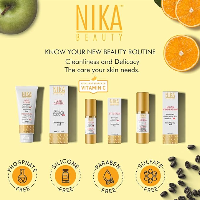NIKA SKIN CARE - Eye Serum with Vitamin C & E, Hyaluronic Acid, Caffeine, and Swiss Apple Stem Cells - Day & Night