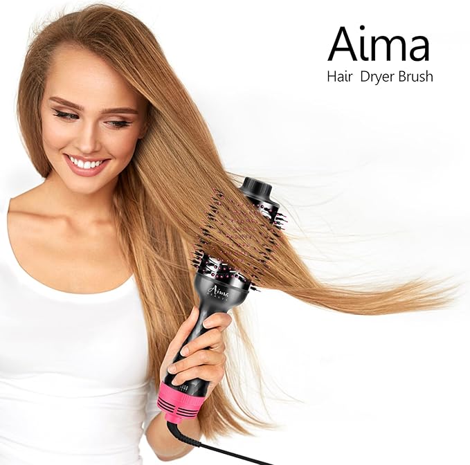 Aima Beauty One-Step Volumizer Hair Dryer Brush, 4-in-1 Upgrade Hot Air Brush for Less Frizz, More Shine, Oval Brush for Blowout, Black Red