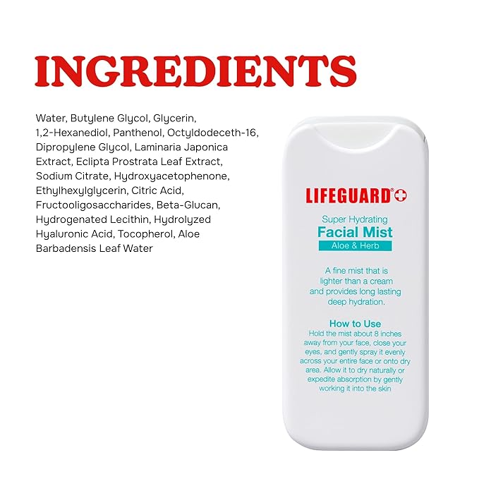 LIFEGUARD Super Hydrating Facial Mist - Aloe & Herb, Face Mist Hydrating Spray for All Skin Types, Lightweight Face Moisturizer - 1.25 fl. oz.