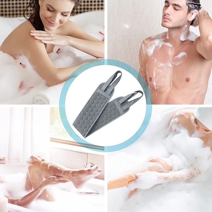 Inmorven Back Scrubber for Shower Exfoliating Body Scrubber 40 inch Double-Sided Back Exfoliator Scrub Towel, Bath Body Brush Widened Back Washer with Handle for Men and Women (Grey)