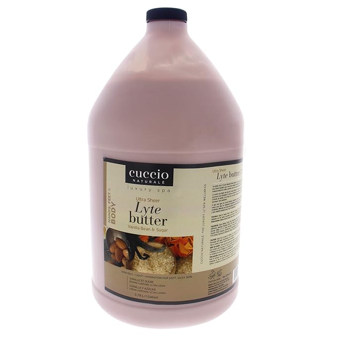 Cuccio Naturale Lyte Ultra-Sheer Body Butter - Replenishing Scented Moisturizer Cream - Deep Hydration To Repair Dry Skin - All Natural, Cruelty-Free Formula - Vanilla Bean And Sugar - 1 Gal