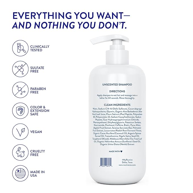 Routine Wellness Anti-Thinning Shampoo for Thinning Hair - Biotin DHT Blocker Women & Men - Color Safe Shampoo for Hair Loss & Healthy Hair - Unscented -14oz