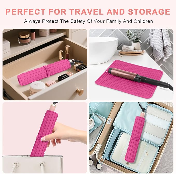 Oversize Silicone Heat Resistant Mat for Curling Irons, Flat Irons, Hair Straighteners and Hot Hair Styling Tools, Portable Hot Tools Cover Pad for Travel Vanity Salon(14.2" x 11.0")