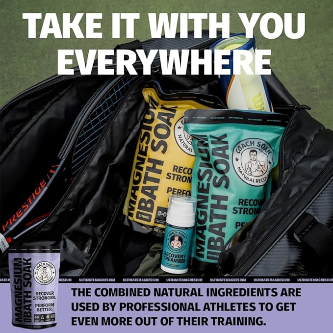 Coach Soak Recovery Bath Soak - Alternative to Epsom Salt Bath Soak - Fast-Absorbing Pure Magnesium Flakes & Dead Sea Salt with 21 Minerals, Bath Salts & Essential Oils - 3 lb, Calming Lavender