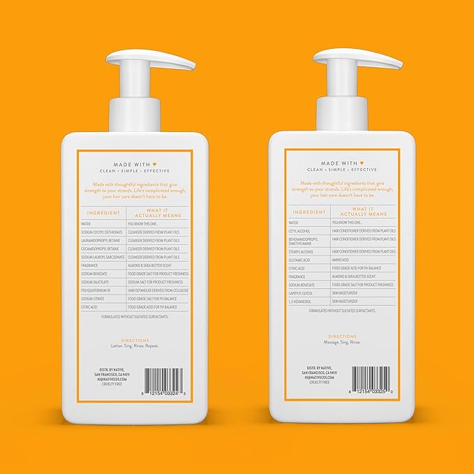 Native Shampoo and Conditioner Contain Naturally Derived Ingredients| All Hair Type Color & Treated, Fine to Dry Damaged, Sulfate & Dye Free - Almond & Shea Butter, 16.5 fl oz each (2 pack)
